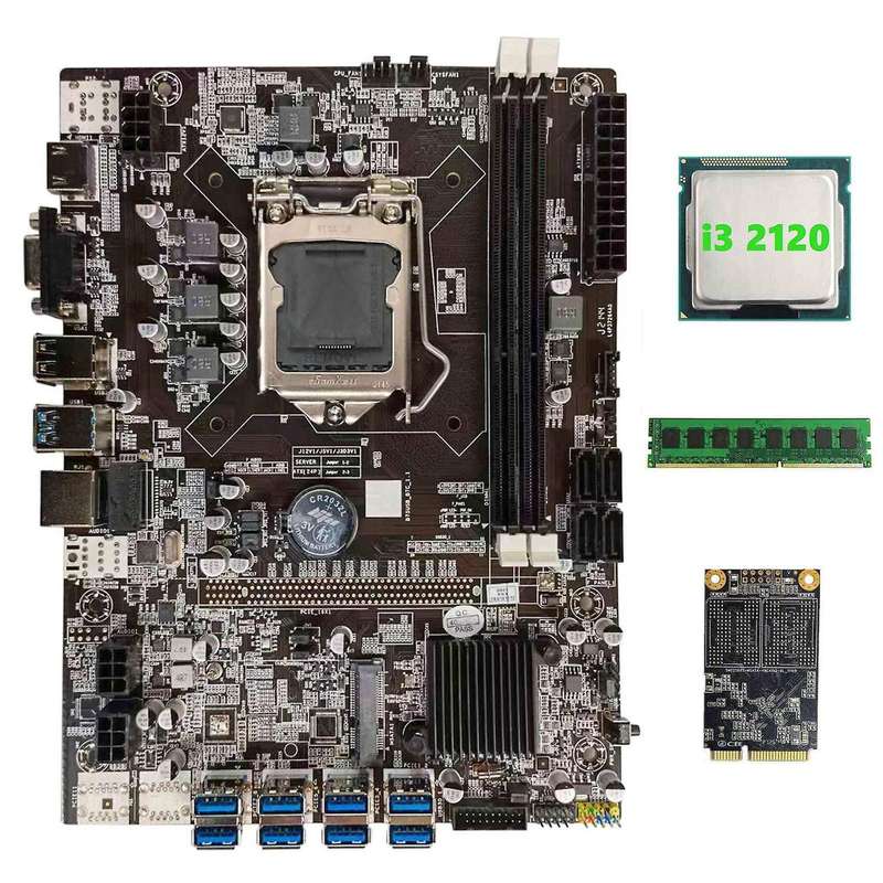 Btc B75 Mining Motherboard+i3 2120 Cpu+ddr3 4gb Ram+128g Msata Ssd