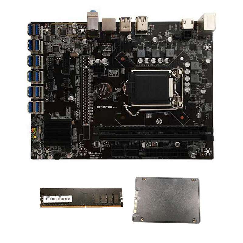 B250c Btc Mining Motherboard with 120g Ssd+ddr4 4gb 2133mhz Ram
