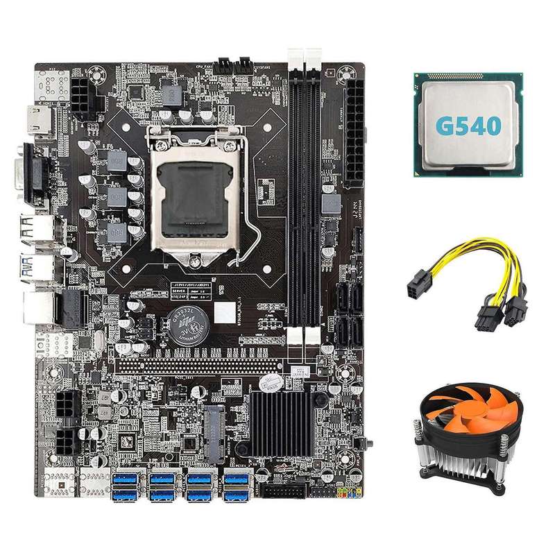 B75 Usb Eth Mining Motherboard 8xpcie to Usb+g540 Cpu+fan Lga1155