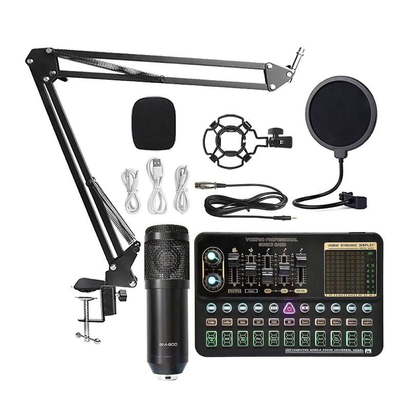 Condenser Microphone Bm800 V10 Pro Sound Card for Pc (black)