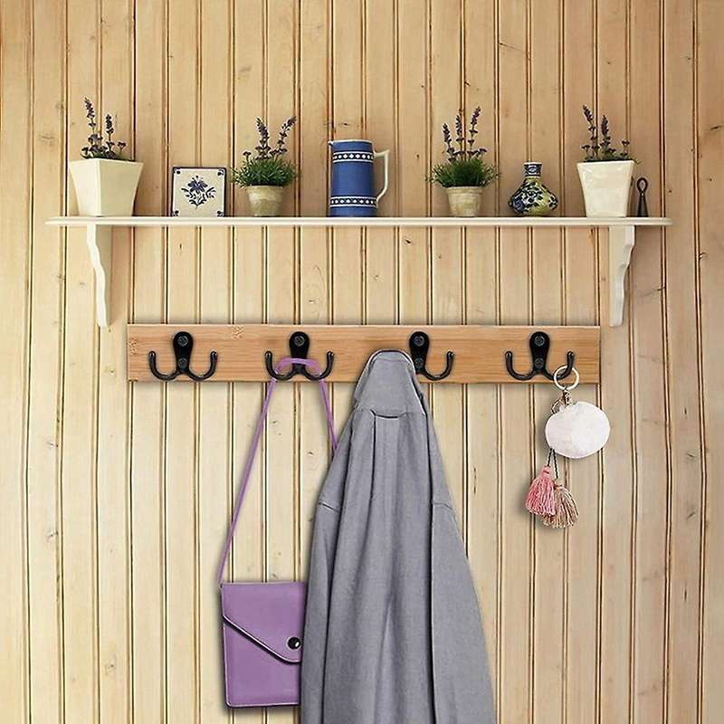 Dual Coat Hooks Wall Mounted for Bathroom Bedroom Door Wall (black)