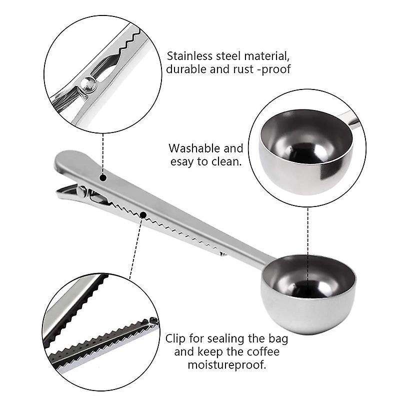2 In 1 Coffee Spoon with Clip, Multifunction Stainless Steel Spoon