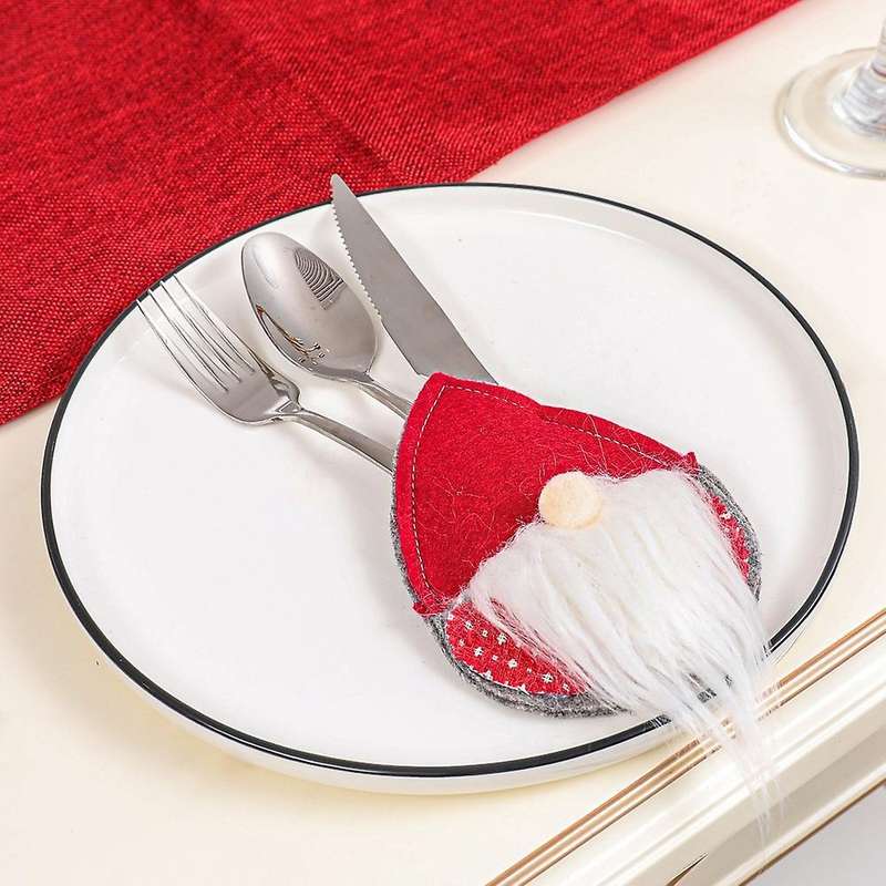 3pcs Christmas Hat Cutlery Rack Fork Spoon Pocket Christmas Bag