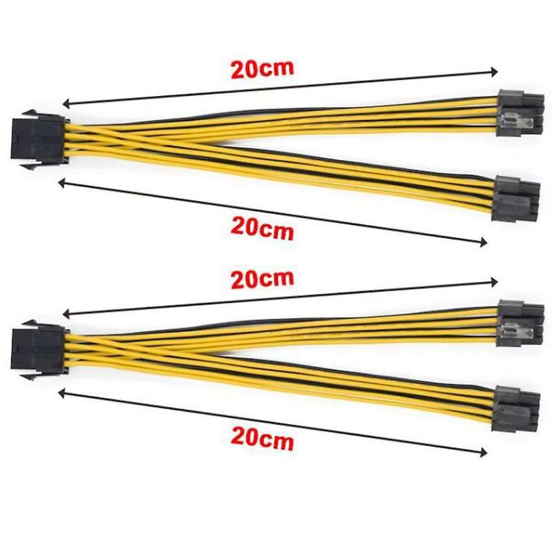 2pcs Cpu 8pin 1 to 2 Male 4+4pin Y Splitter Power Cable 18awg 20cm