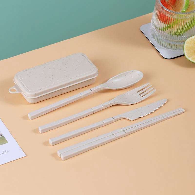 Combination Portable Outdoor Travel Tableware Student Set Blue