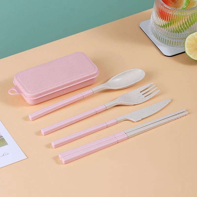 Combination Portable Outdoor Travel Tableware Student Set Blue