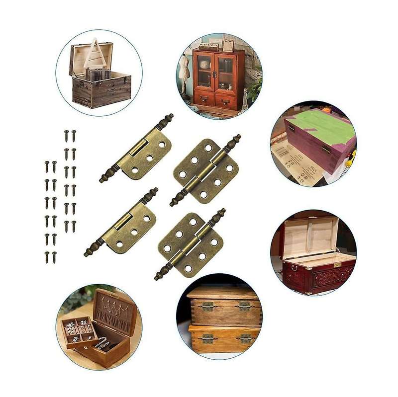 4 Pcs Mini Hinges Antique Bronze Retro 6 Holes Hinges Hardware