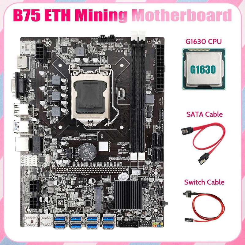 Motherboard 8xpcie Usb Adapter+g1630 Cpu+sata Cable+switch Cable