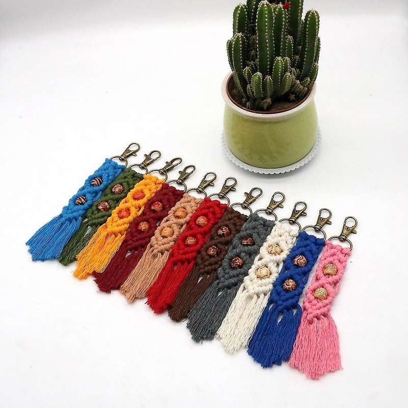 Mini Macrame Keychains Boho Macrame Bag Charms for Car Key,wine Red