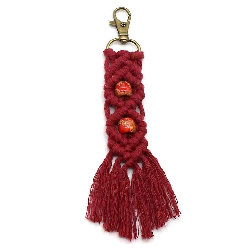 Mini Macrame Keychains Boho Macrame Bag Charms for Car Key,wine Red