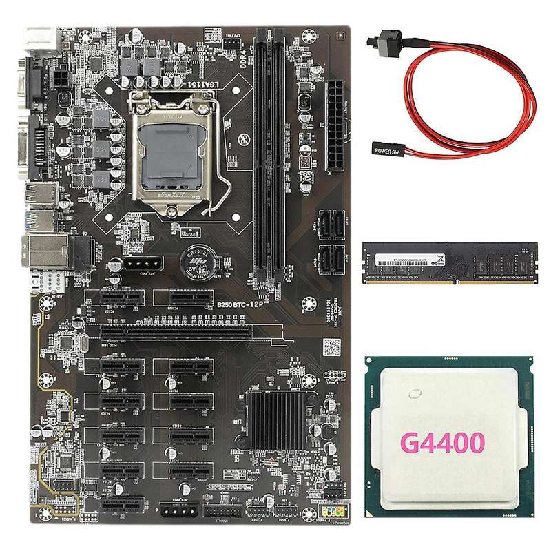Btc-b250 Mining Motherboard +g4400 Cpu+ 8g Memory Stick + Switch Line