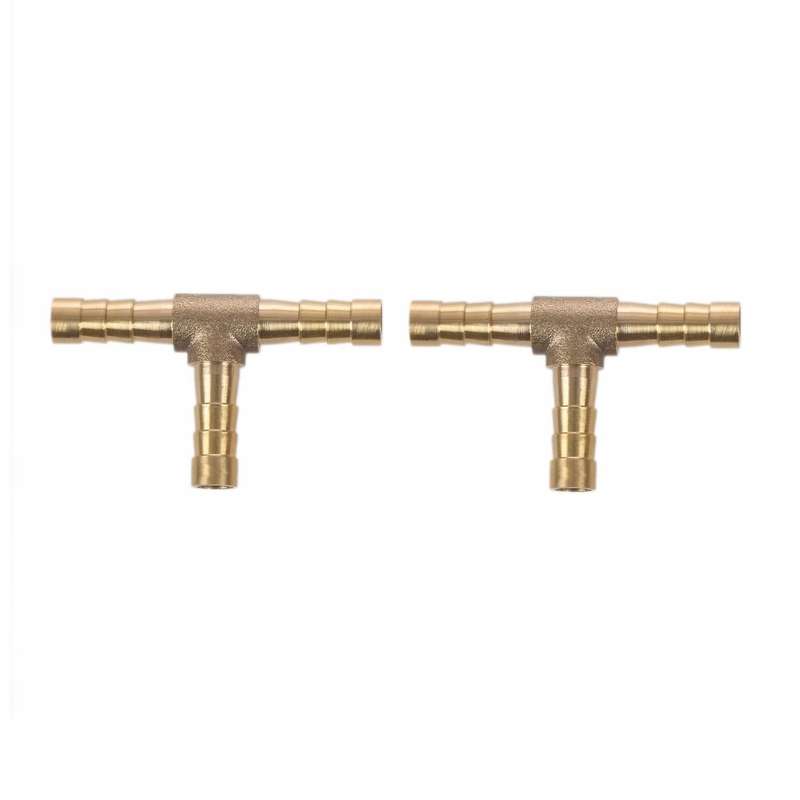 2pcs Air Fuel Water 3-way Brass Tee T Fitting Hose Barb Connector