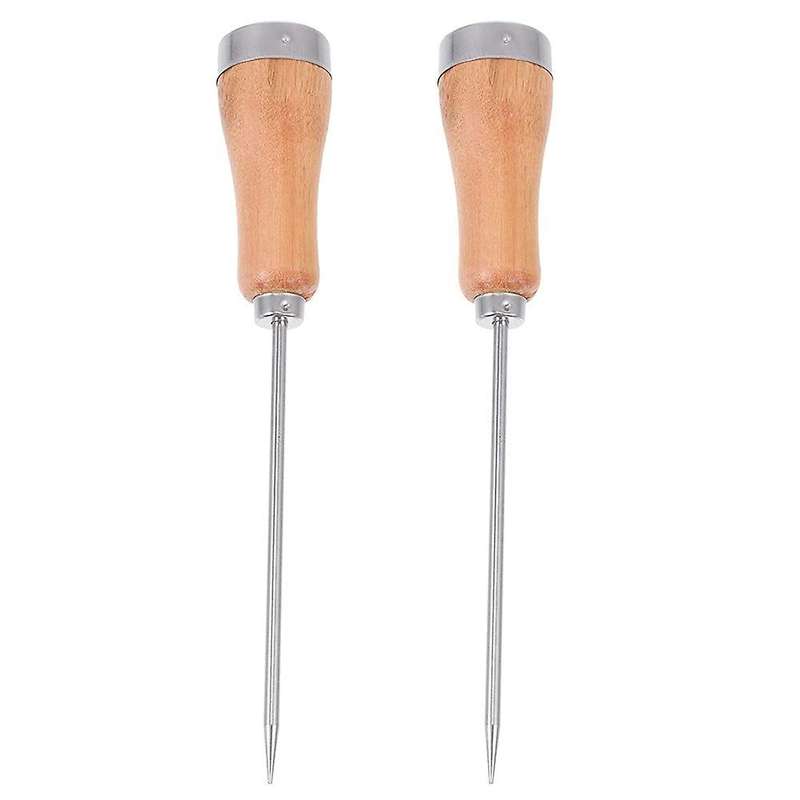 2pcs Ice Picker with Wooden Handle Stainless Steel Tools for Kitchen
