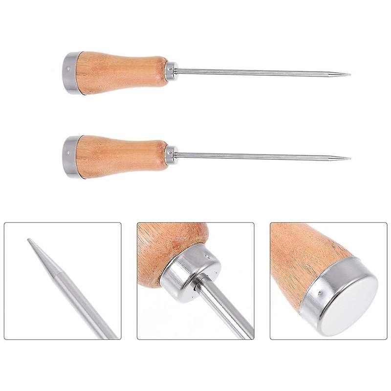 2pcs Ice Picker with Wooden Handle Stainless Steel Tools for Kitchen