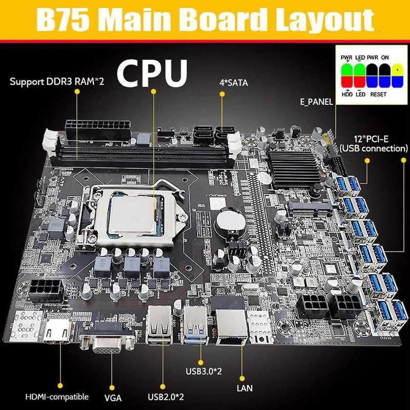 B75 Eth Mining Motherboard with G530 Cpu Lga1155 Msata Support 2xddr3