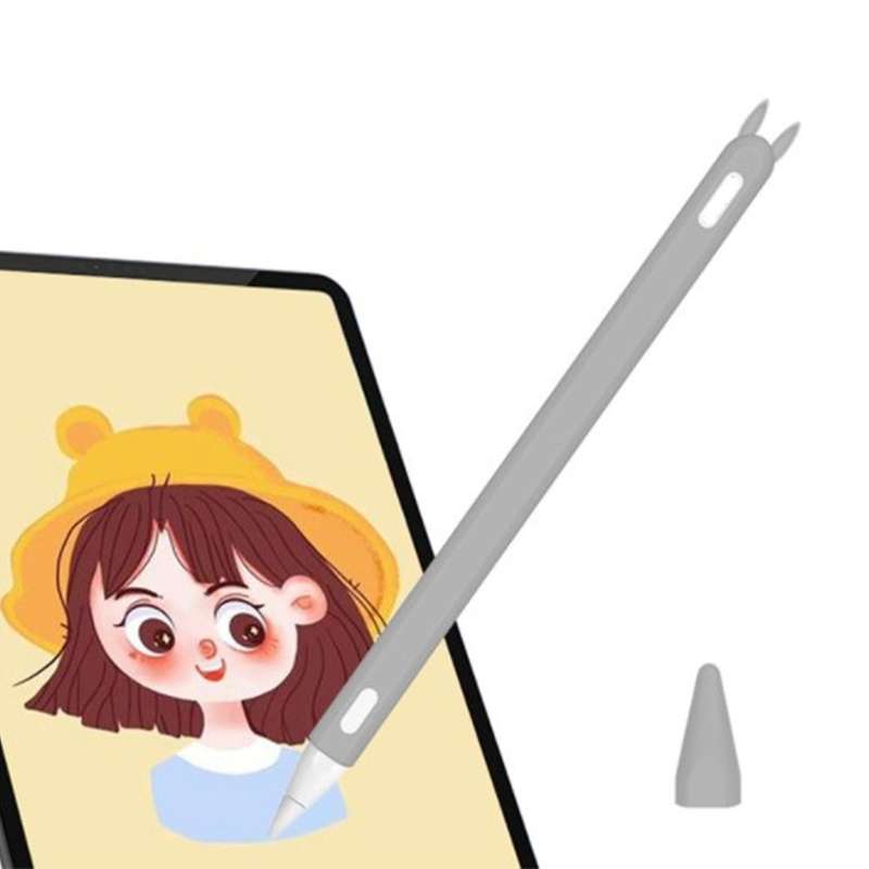 Cute Cat Ear Silicone Nib Cover for Apple Pencil 2(gray)