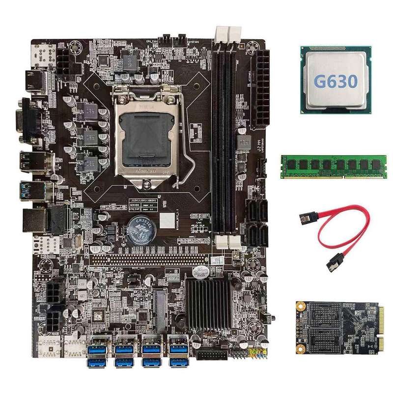 B75 Btc Mining Motherboard+g630 Cpu+ddr3 4gb 1600mhz Ssd+sata Cable