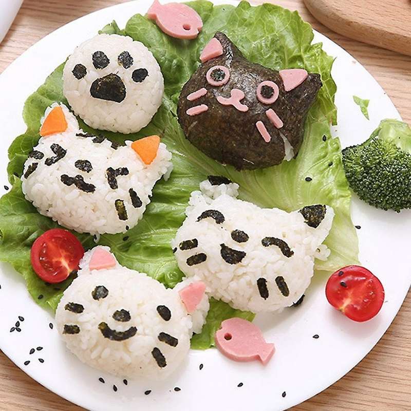 1set Cute Cat Rice Ball Sushi Mold Cutter Sandwich Diy Tool for Kids
