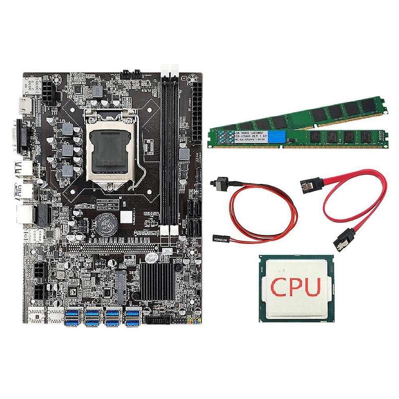 B75 Eth Mining Motherboard+cpu+sata Cable+switch Cable+2x8g Ddr3 Ram