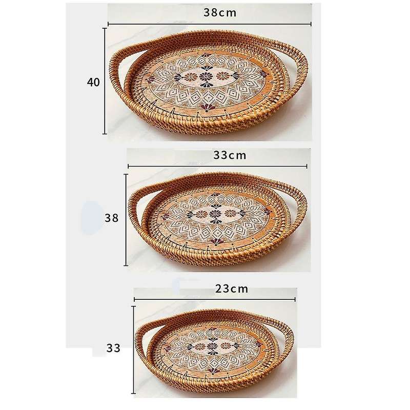3pcs/set Handmade Woven Rattan Food Basket Fruit Plate Tea Fruit Tray