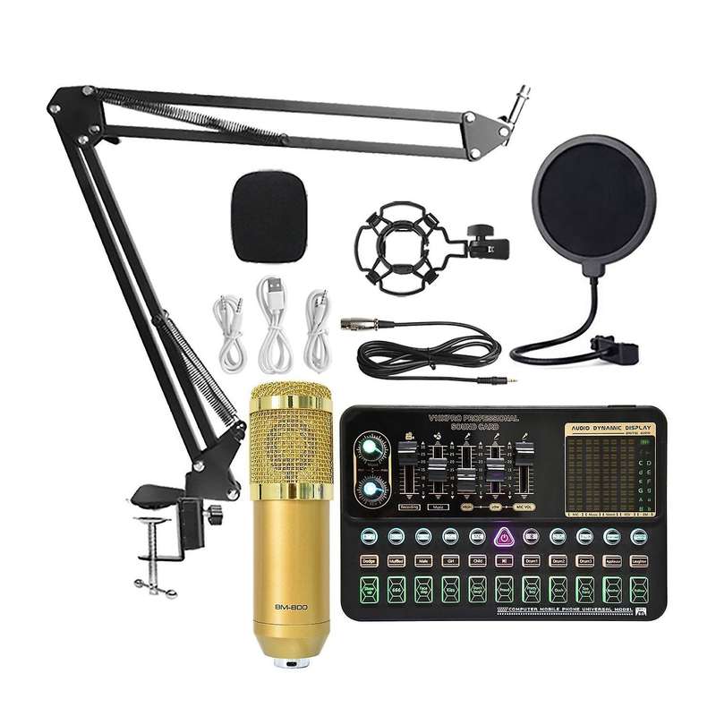 Condenser Microphone Bm800 V10 Pro Sound Card for Pc (gold)