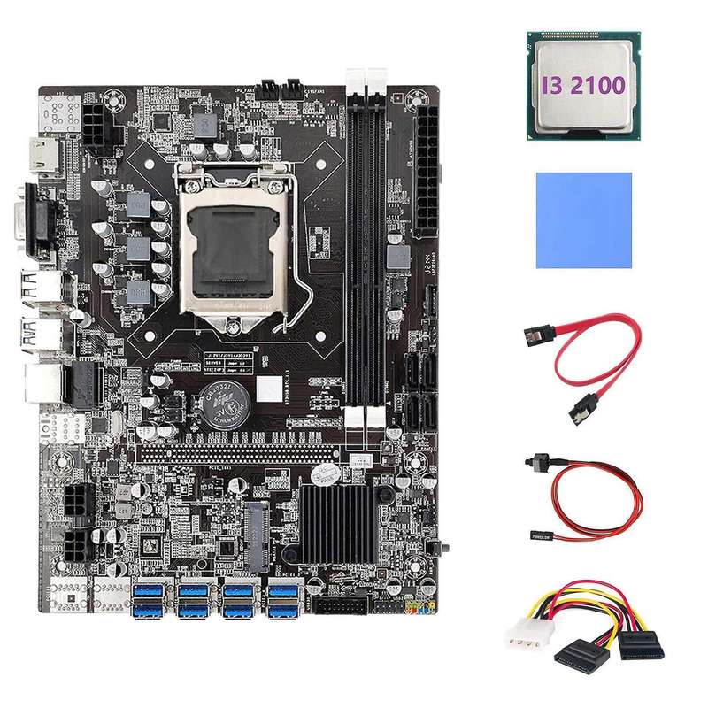 B75 Btc Miner Motherboard 8xpcie to Usb+i3 2100 Cpu+4pin