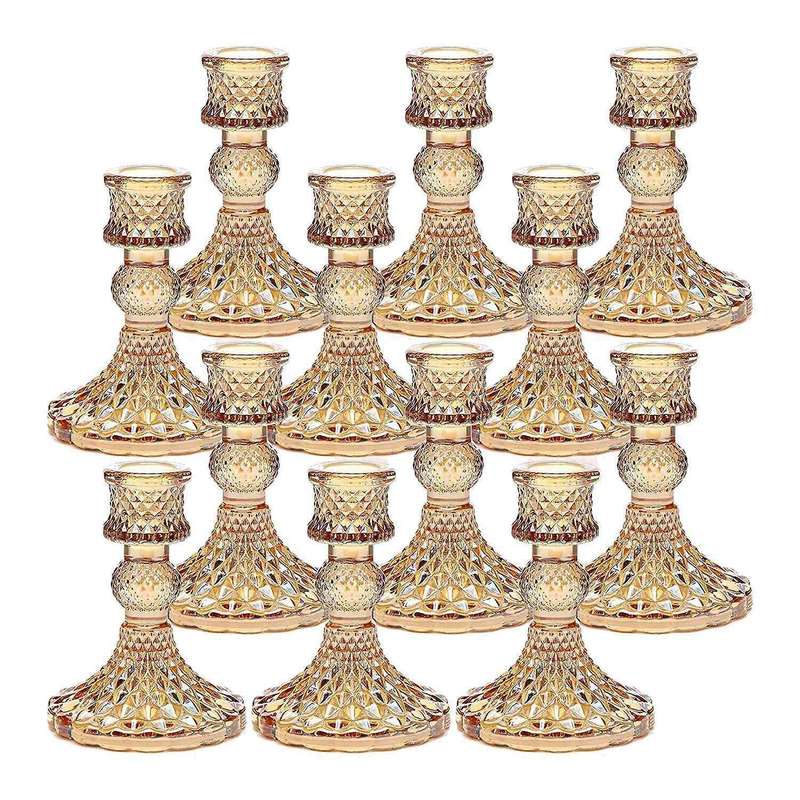 Candlestick Holders Set,4inch H Taper Candle Holders Bulk,12pcs,amber