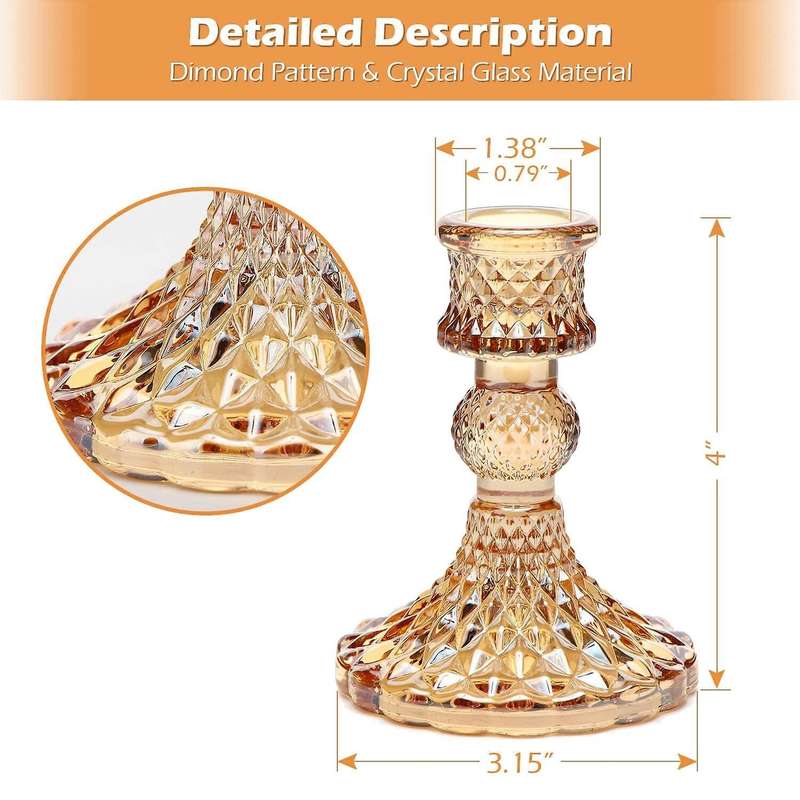 Candlestick Holders Set,4inch H Taper Candle Holders Bulk,12pcs,amber