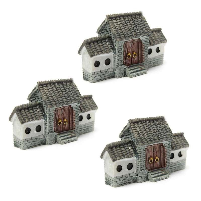 3x Miniature Villa House Dollhouse Potted Flower Plant Craft Gray