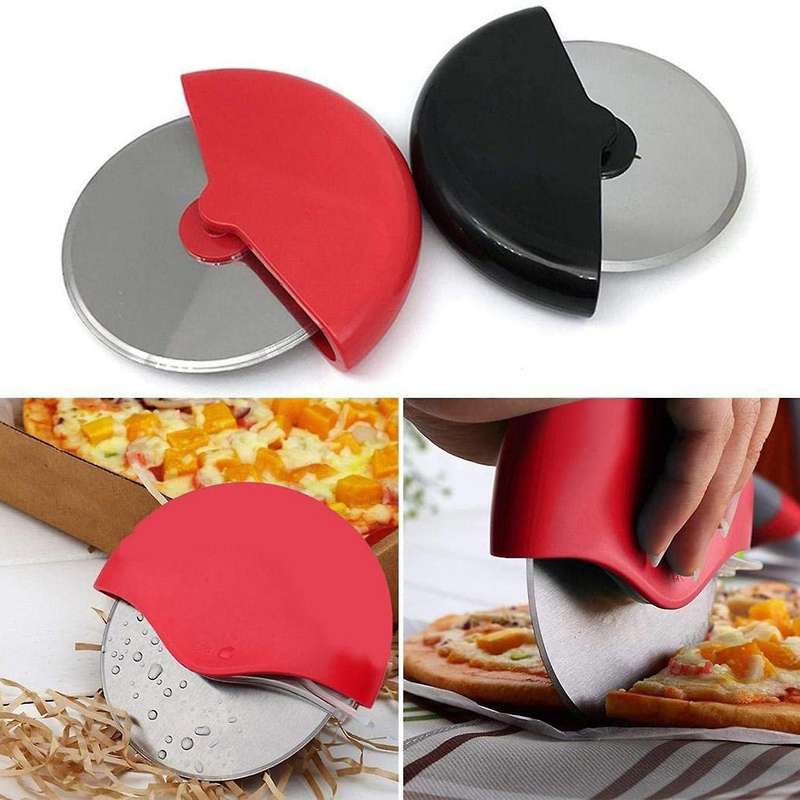 Pizza Cutter Wheel Baking Tool, Stainless Steel with Cover, Black