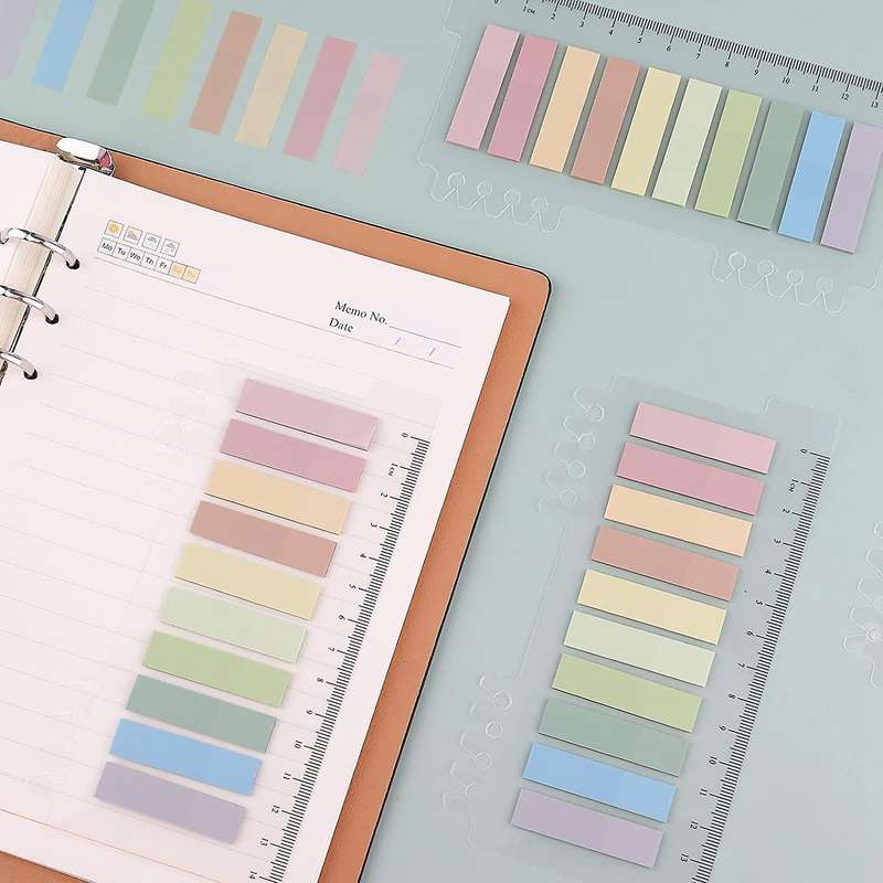 4 Sheets 800pcs Colored Flag Index Tabs, Pet Index Tabs with Ruler