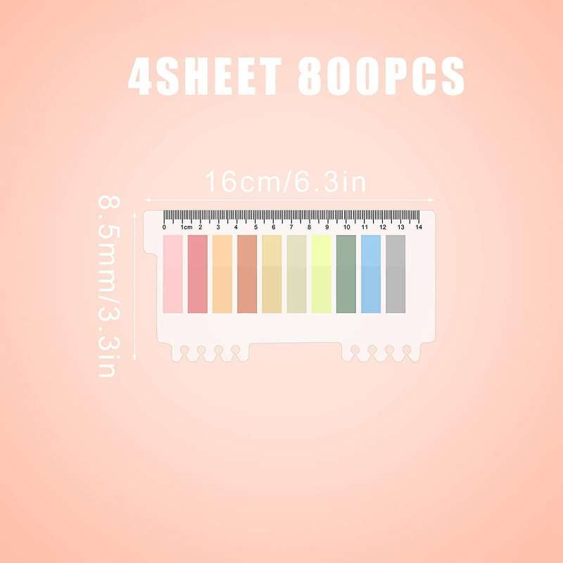 4 Sheets 800pcs Colored Flag Index Tabs, Pet Index Tabs with Ruler