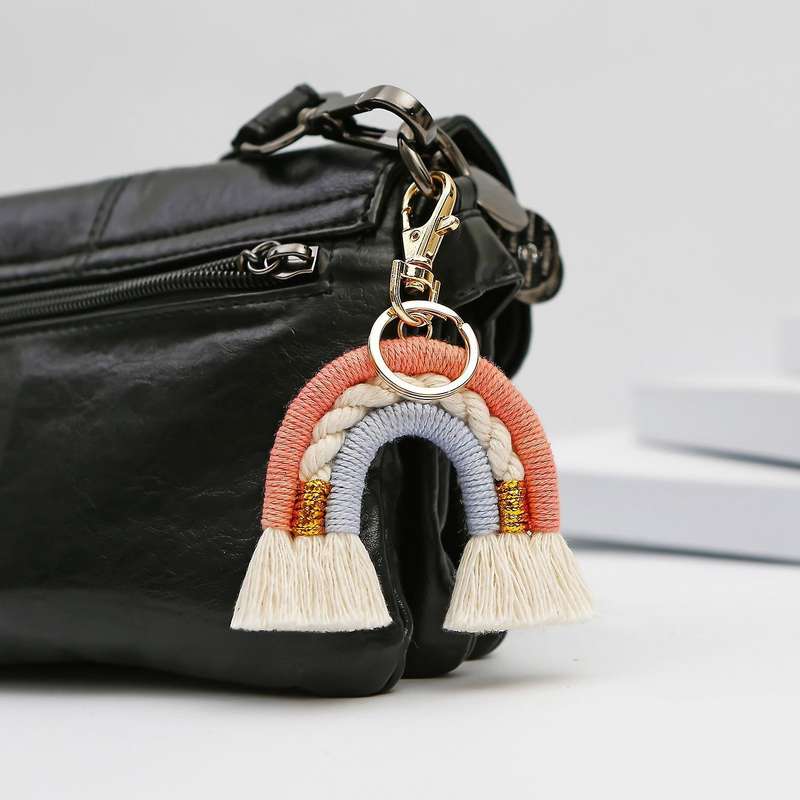 Macrame Rainbow Keychain, Handwoven Keyring, Boho Colourful, D