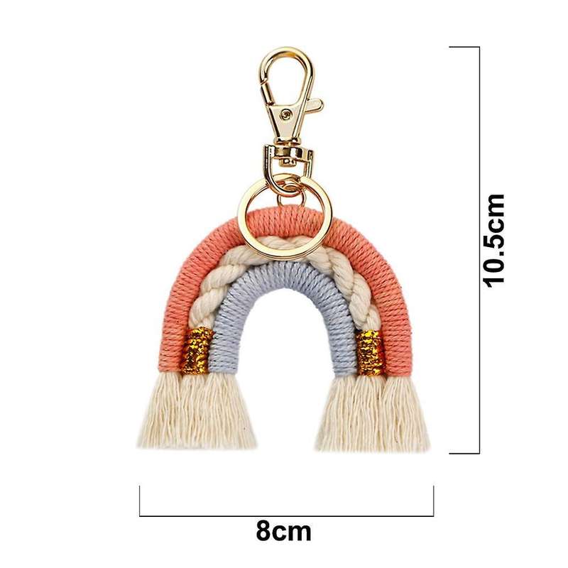 Macrame Rainbow Keychain, Handwoven Keyring, Boho Colourful, D