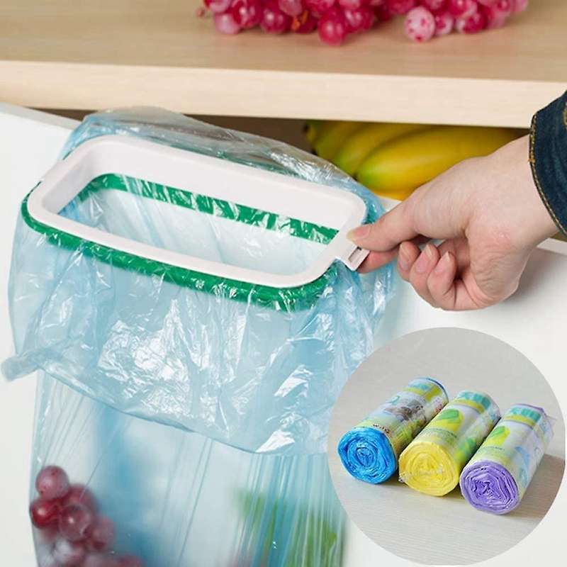 Kitchen Hanging Trash Can Shelf Cabinet Trash Rack Plastic(green)