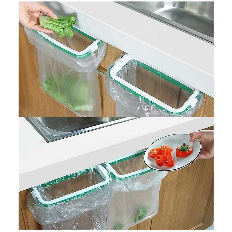 Kitchen Hanging Trash Can Shelf Cabinet Trash Rack Plastic(green)