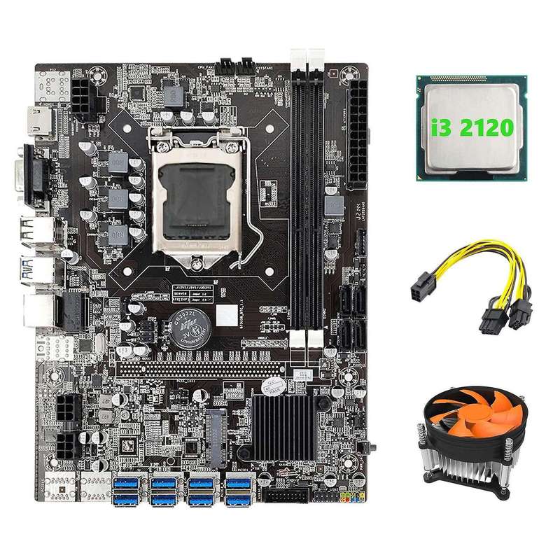 B75 Usb Eth Mining Motherboard 8xpcie to Usb+i3 2120 Cpu+fan Lga1155