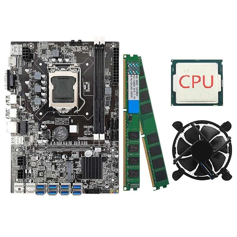 B75 Eth Mining Motherboard+2x8g Ddr3 1600mhz Ram+cooling Fan