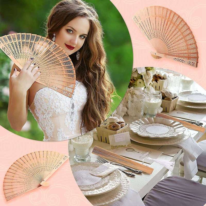 60 Pieces Wooden Fans Hand Held Folding Fans Vintage Chinese Fans