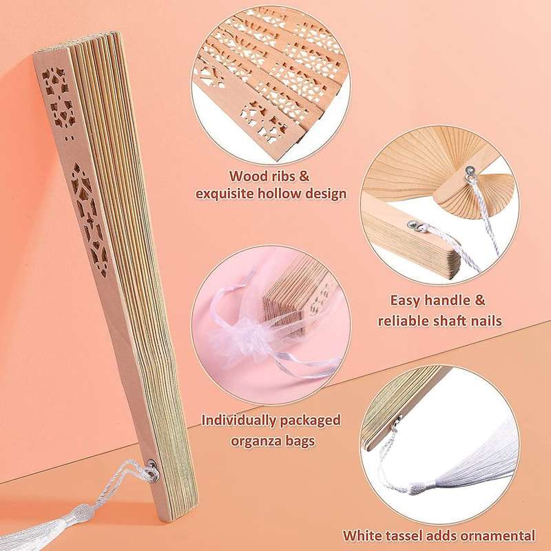 60 Pieces Wooden Fans Hand Held Folding Fans Vintage Chinese Fans