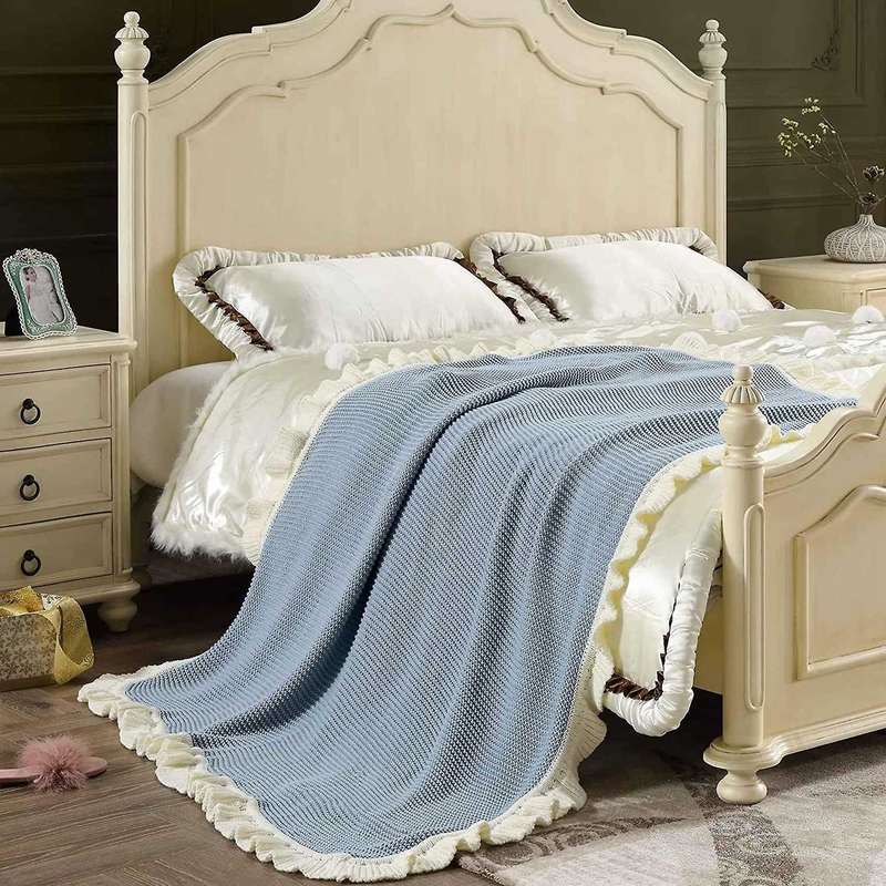 Ruffled Soft Woolen Blanket, Cotton Knitted Blanket, Sofa(light Blue)