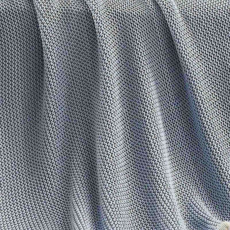 Ruffled Soft Woolen Blanket, Cotton Knitted Blanket, Sofa(light Blue)
