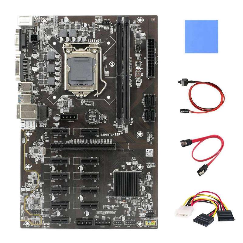B250 Btc Mining Motherboard with Thermal Pad+4pin to Sata Cable+sata