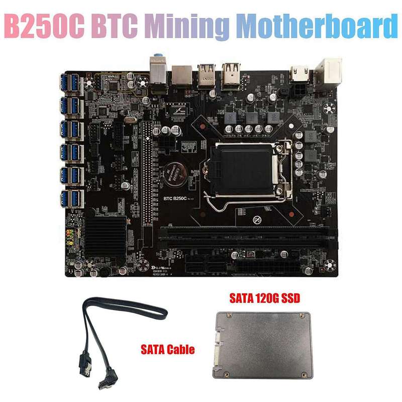 B250c Btc Mining Motherboard with 120g Ssd+sata Cable 12xpcie