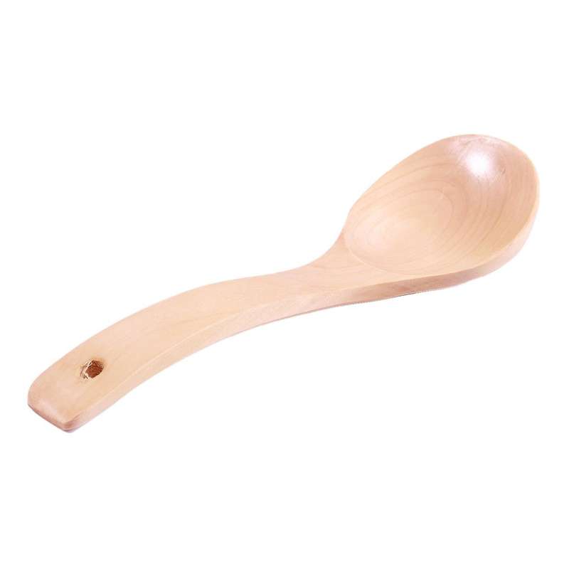 Household Kitchen Wood Round Head Rice Scoop Soup Ladle Spoon 7.5" Long