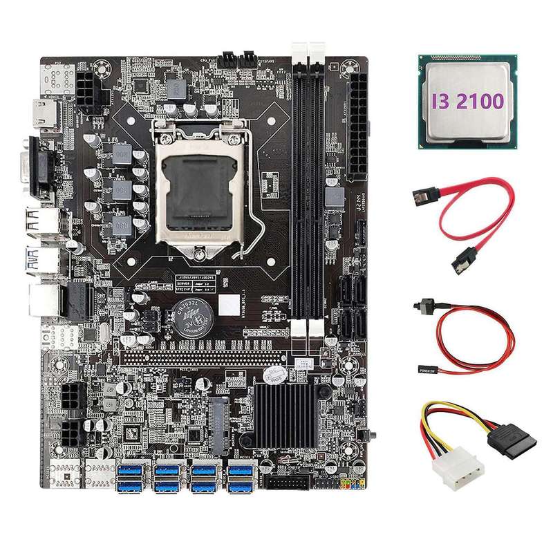 B75 Eth Miner Motherboard 8xpcie to Usb+i3 2100 Cpu Motherboard