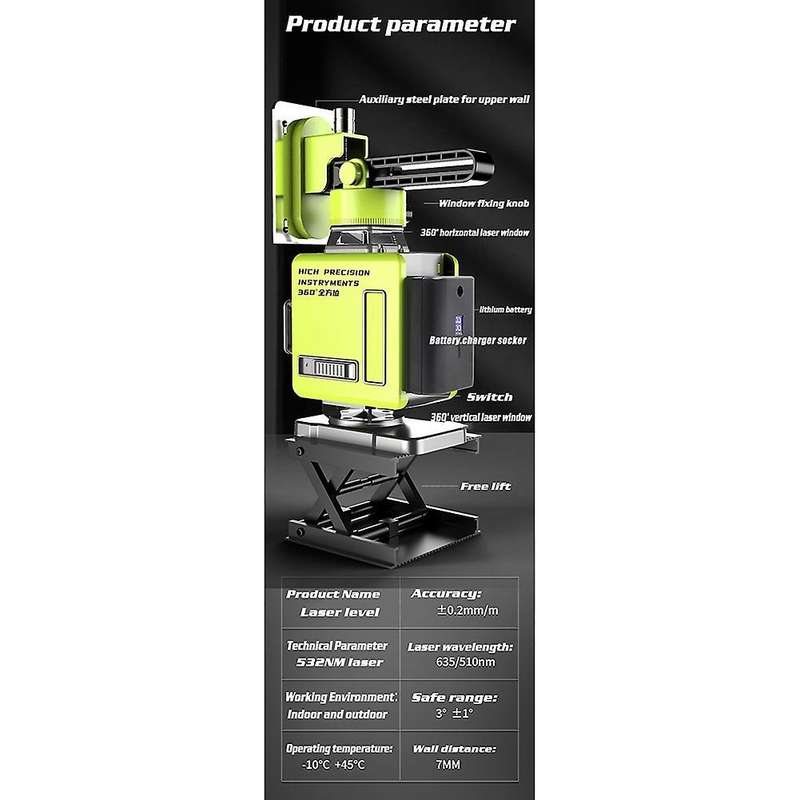 16 Lines 4d 360 Beam Green Lasering Level Outdoor Battery-us Plug
