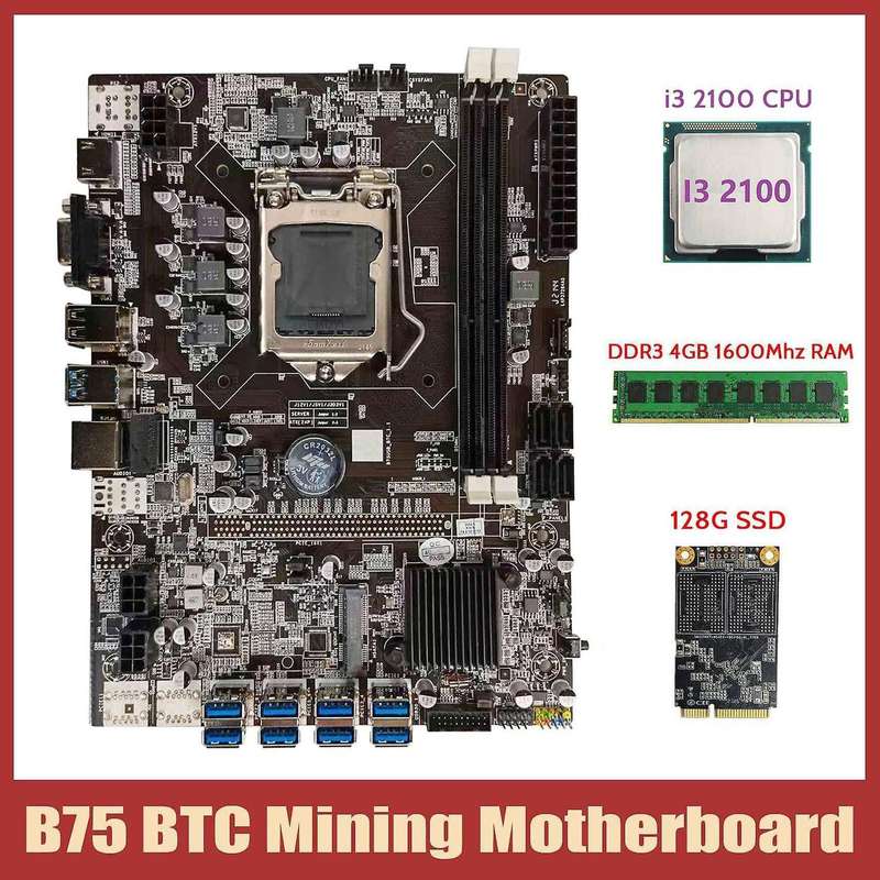 Btc B75 Motherboard+i3 2100 Cpu+ddr3 4gb 1600mhz Ram+128g Msata Ssd