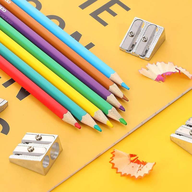 6 Pcs Metal Pencil Sharpeners, Single and Dual Hole Pencil Sharpeners