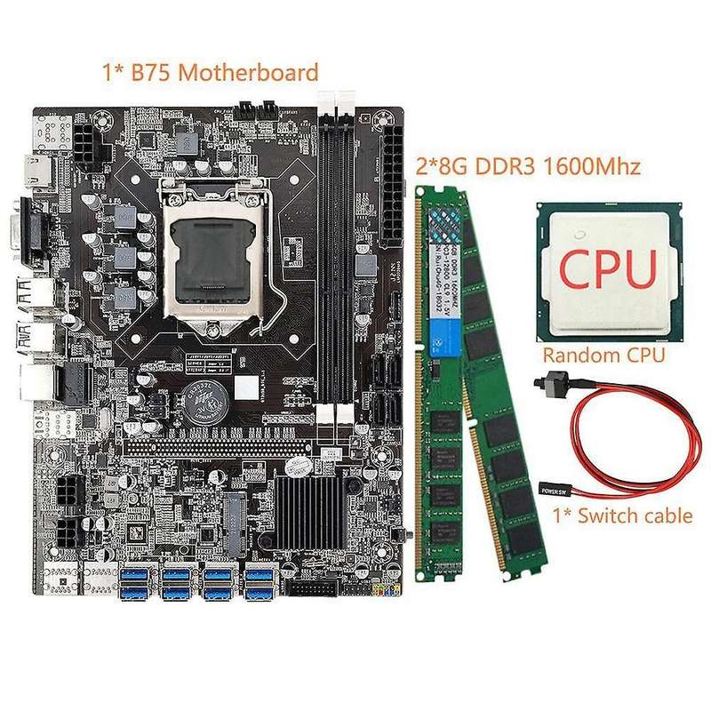 B75 Eth Mining Motherboard+cpu+switch Cable Ram Support Ddr3 B75 Usb
